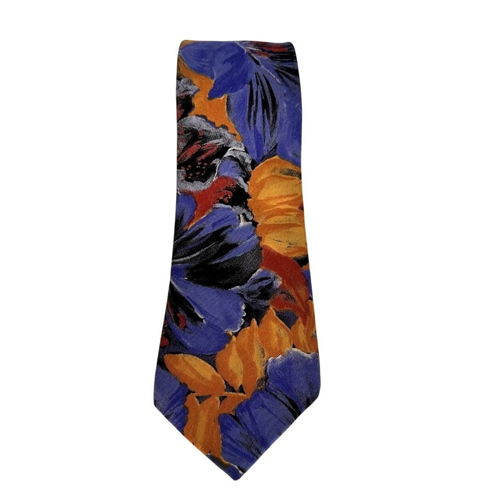 Stodwell Ltd Floral Necktie Mens OS Blue Orange Abstract Savoy Guild Shop Tie